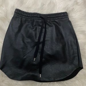 Leather drawstring mini skirt